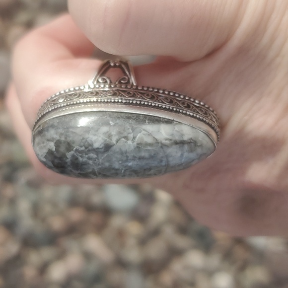 New Oversized Orthoceras Fossil Antique Design 925 Silver Statement Ring. - Picture 14 of 14